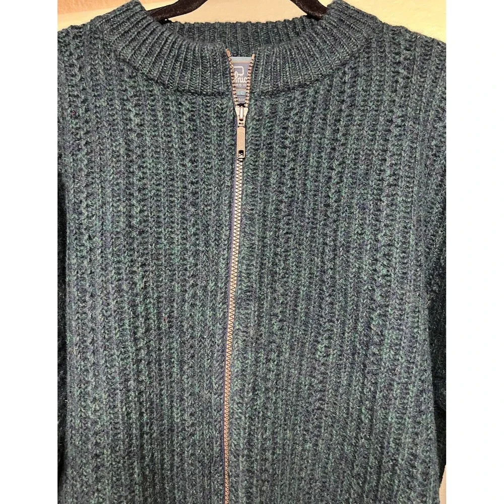 Vintage Woolrich Full Zip Up Ribbed Sweater Navy Marl 100% Wool Men’s Size Large